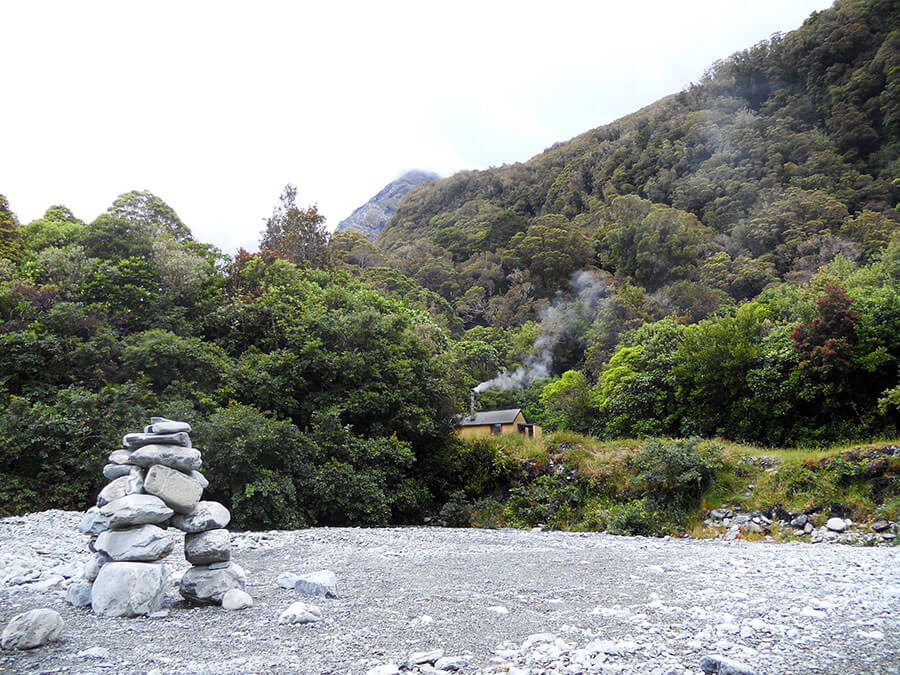 Scone Hut after the rain, looking up at Mt Ariki.