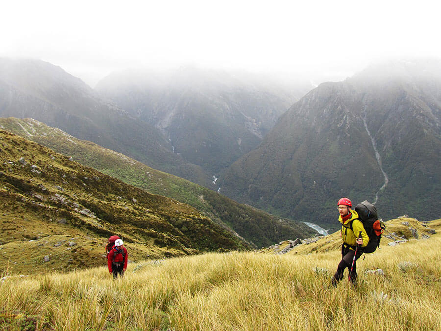 Starting the ascent of the Great Unknown, above our previous night's camping spot at 1200m.