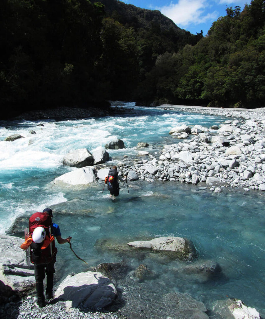 The approach to Nolans Hut, crossing the Hughes River on the way up  the Perth River.