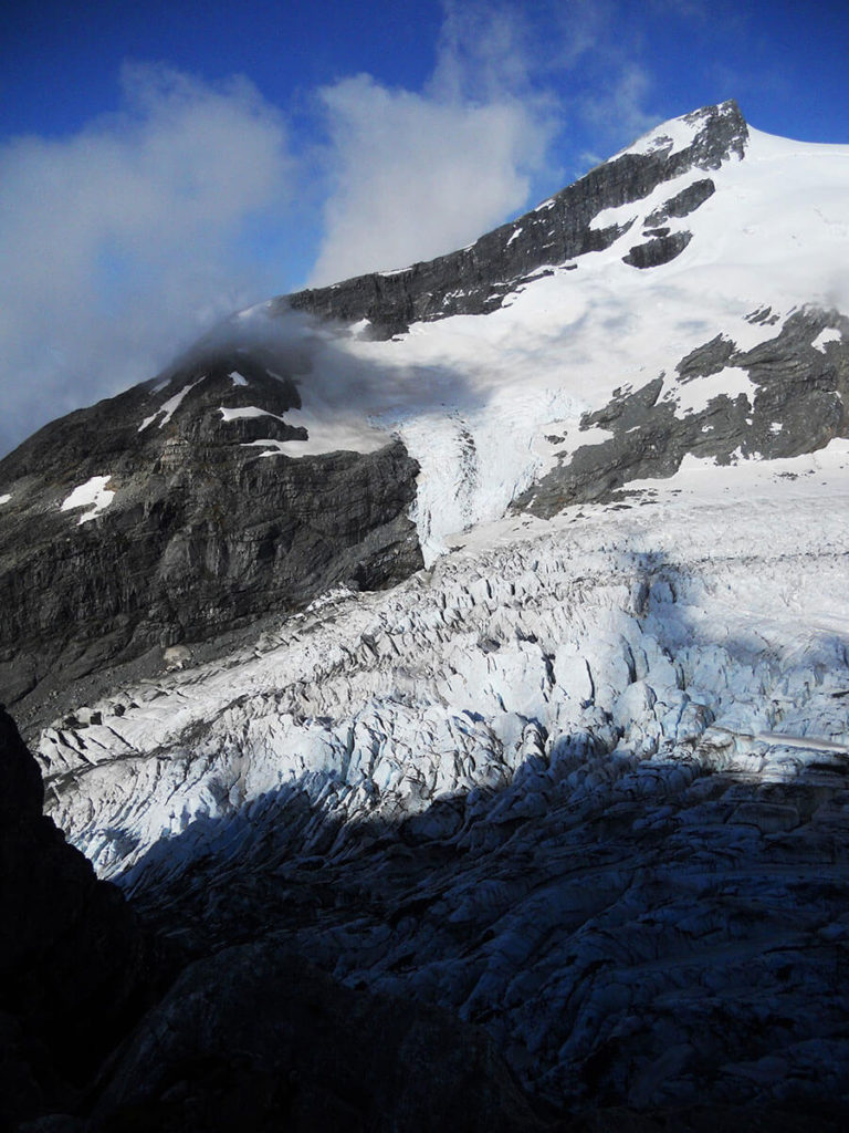 The Lambert Glacier Icefall flowing into the river valley below.