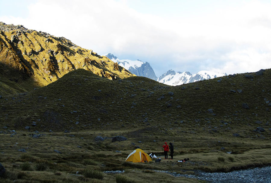 Our incredible campsite at Lambert Tops in the morning sunlight.