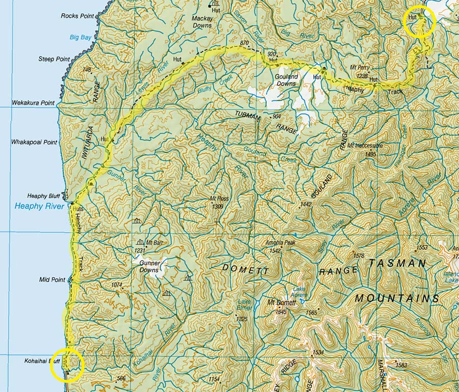 The Map of the Heaphy Track.